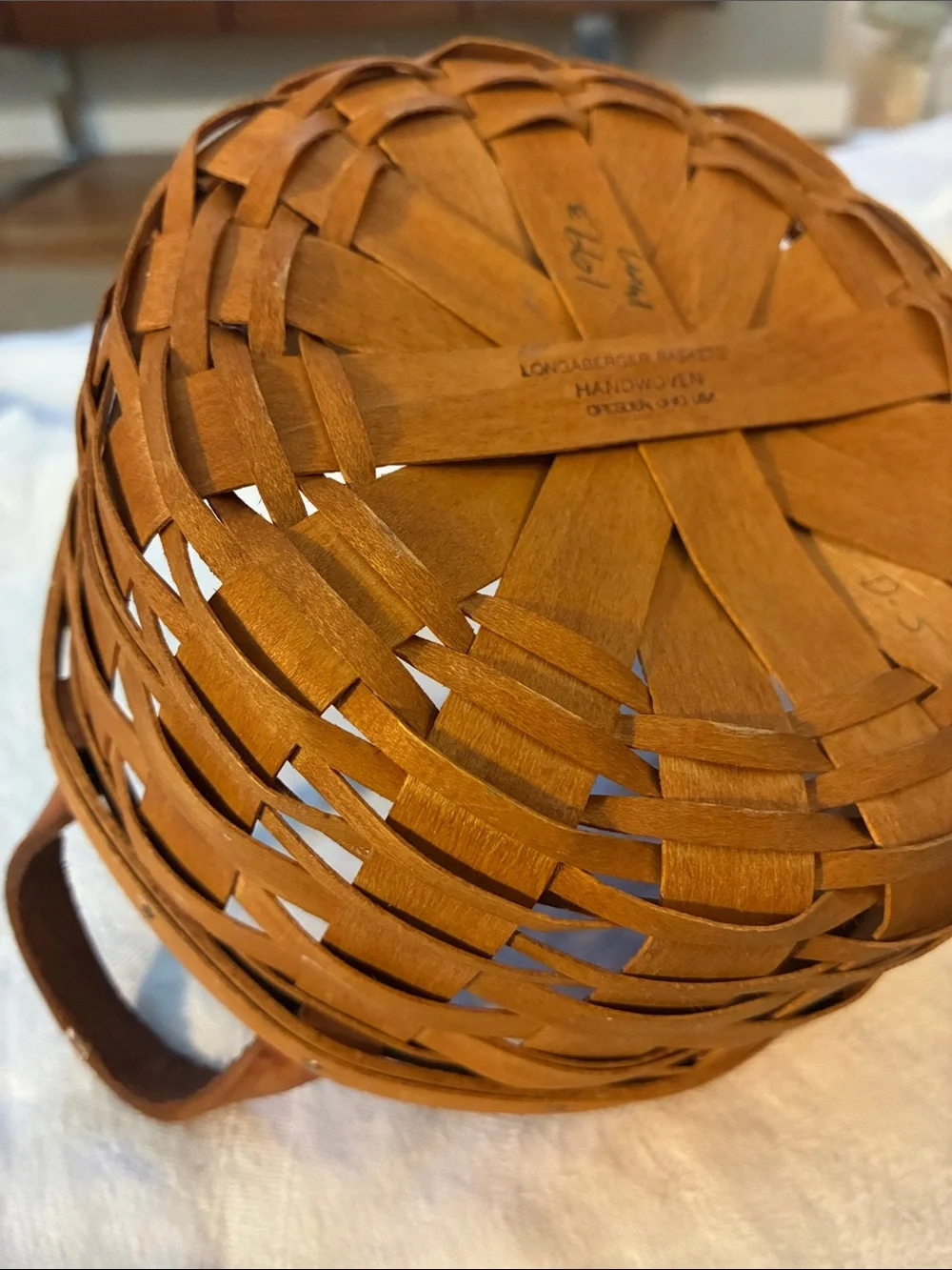 Longaberger Brown Woven Basket Leather Handles About 7x4 Made WELL In Ohio